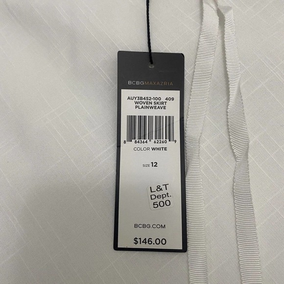 BCBG Max Azria WHITE Woven Cotton High WAISTED SKIRT NWT $146 Sz 12 - Picture 6 of 8